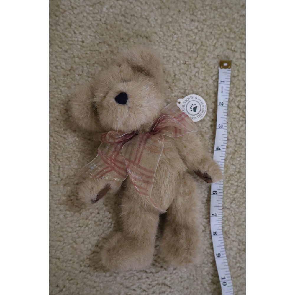 Vintage Cottagecore Boyds Teddy Bear 9" Tan Plaid Bow Plush Collectible